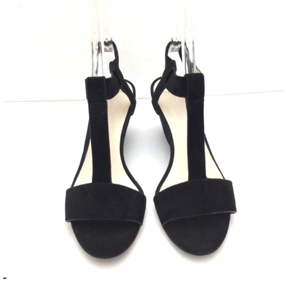 KENNETH Cole Dana T Strap Wedge Heel Sandals in Black Size 7 - Picture 2 of 8